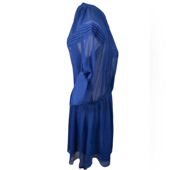 Anthropologie Staring At Stars Colbalt Blue Sheer Chiffon Dress Size Medium - Picture 11 of 14